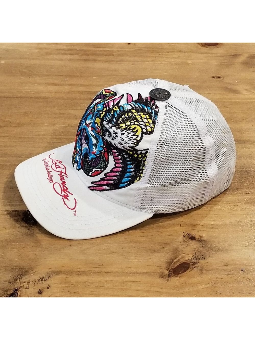Ed Hardy Hat Snapback White Skull Eagle Embroidered One Size Adjustable - Picture 2 of 11